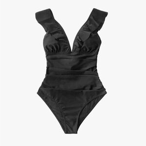 Ruffled One-Piece Swimsuit for Women Sexy V-Neck Lace Up Swimwear